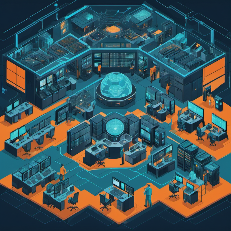 Isometric illustration of a high-tech command center