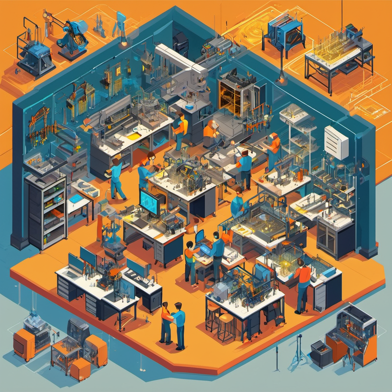 Isometric illustration of a bustling maker workshop